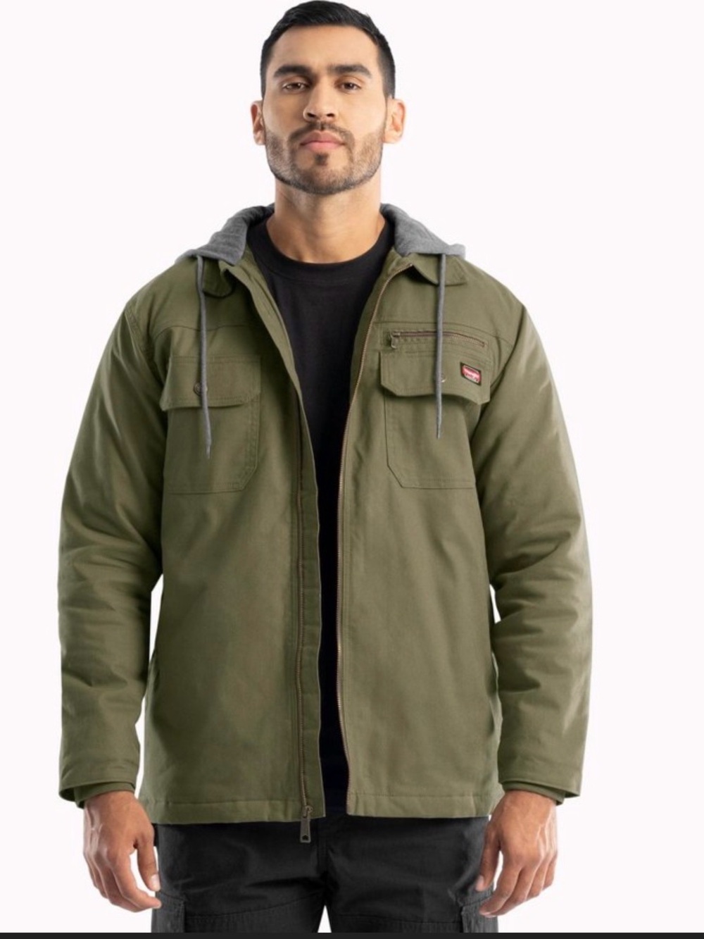Wrangler Workwear Men’s Small Hooded Shirt Jacket Olive Green Relaxed Fit NWT